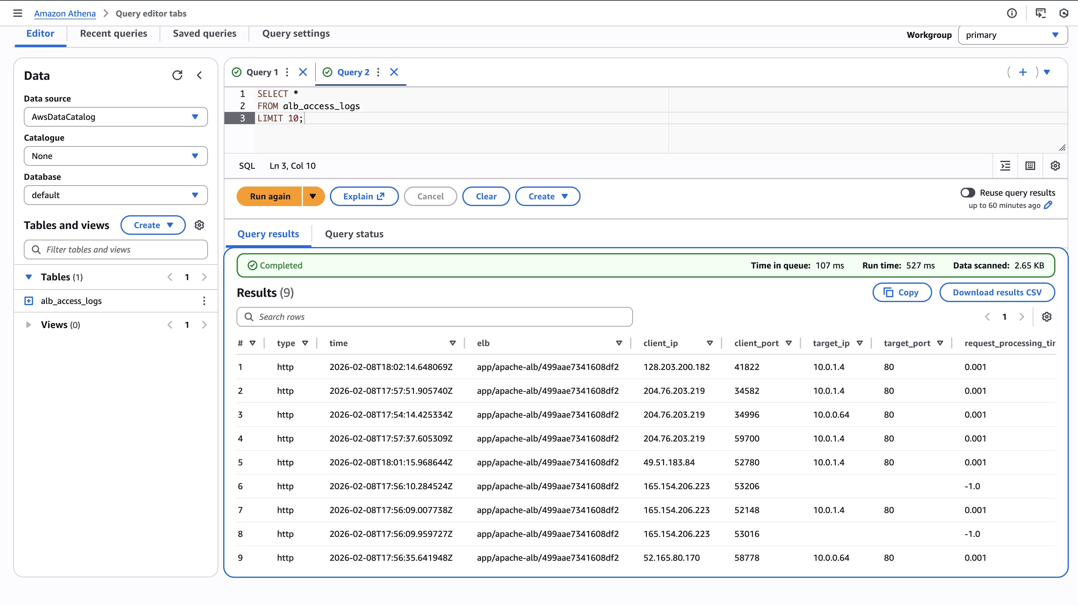List all records in alb_access_logs