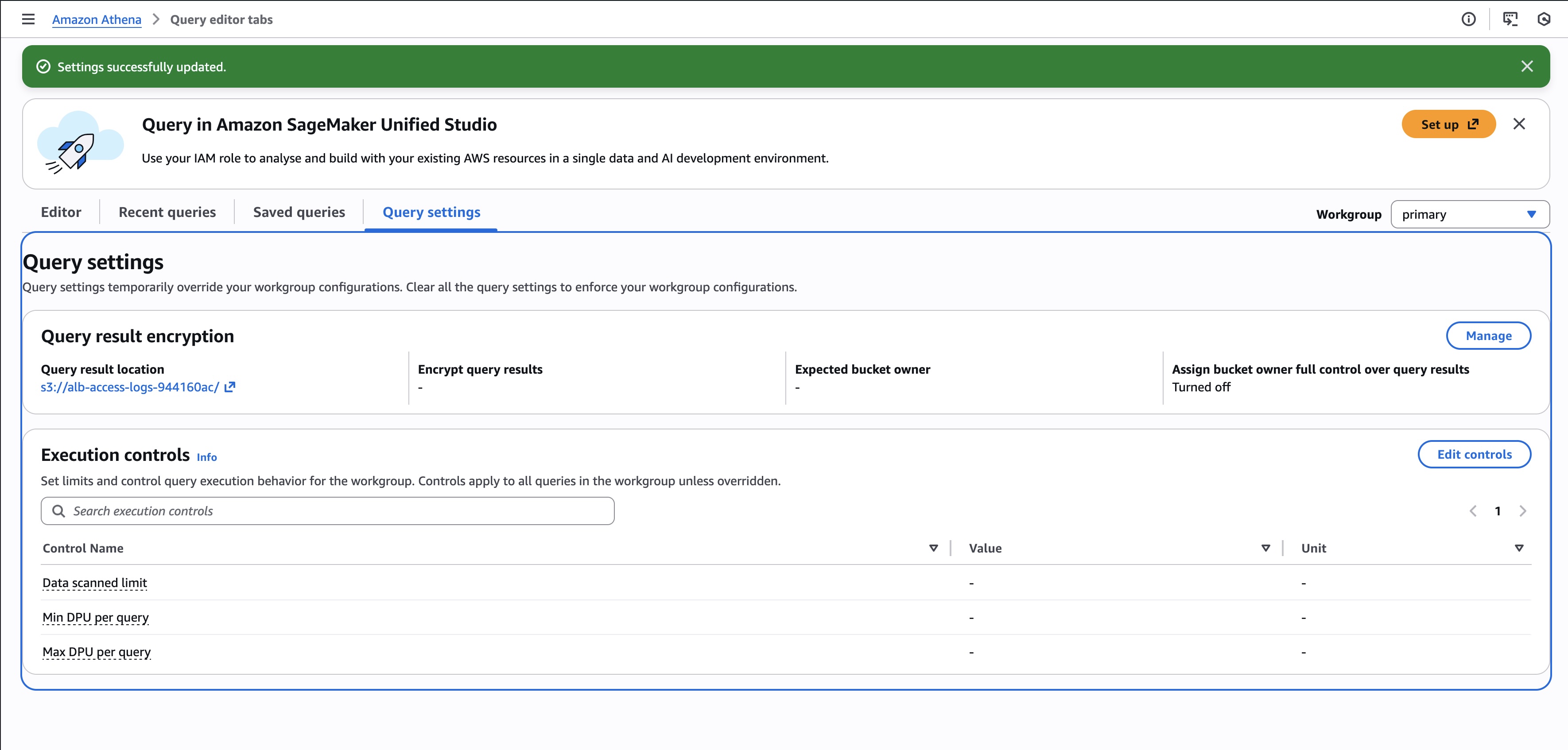 Create Athena query result location